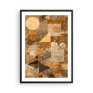 Plakát v černém rámu - Abstraktní geometrická kompozice v odstínech hnědé a oranžové - 50x70cm - Kubistická bronzová studie - Moderní nástěnná dekorace do obývacího pokoje a ložnice ARTTOR
