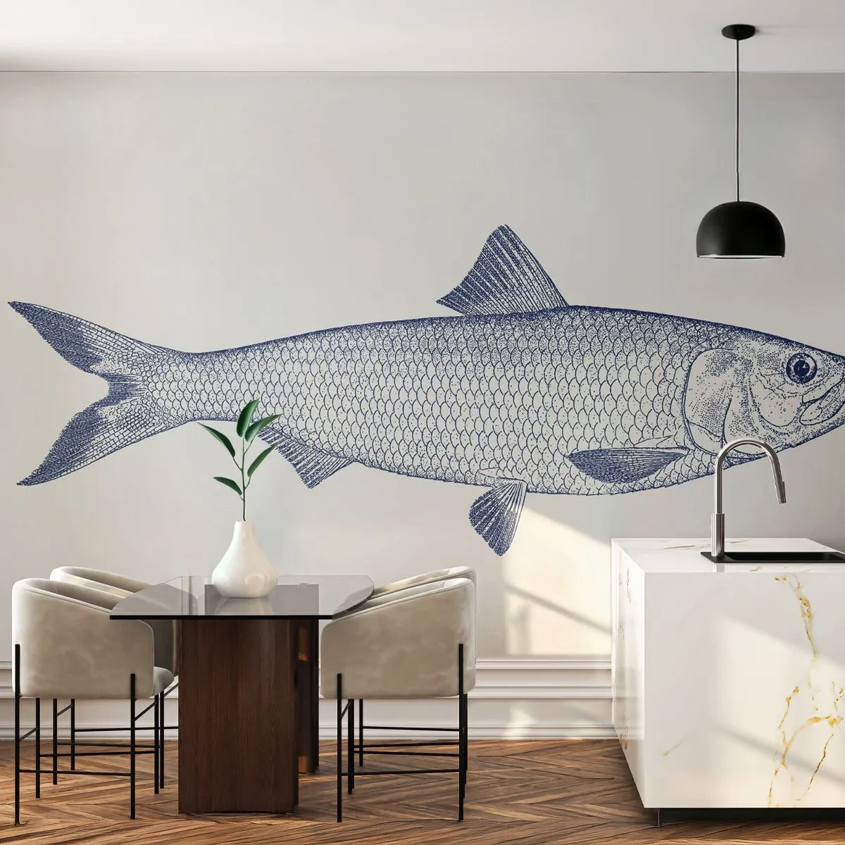 Fototapeta Samolepicí Deluxe Sticker - Pozdravy ze severních moří - Ryba, Mořské zvíře, Přímořský styl - 250x175 cm