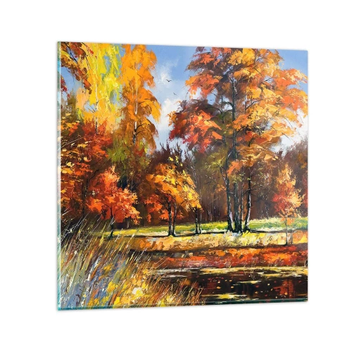 Obraz na skle - Krajinka ve zlaté a hnědé - 30x30 cm