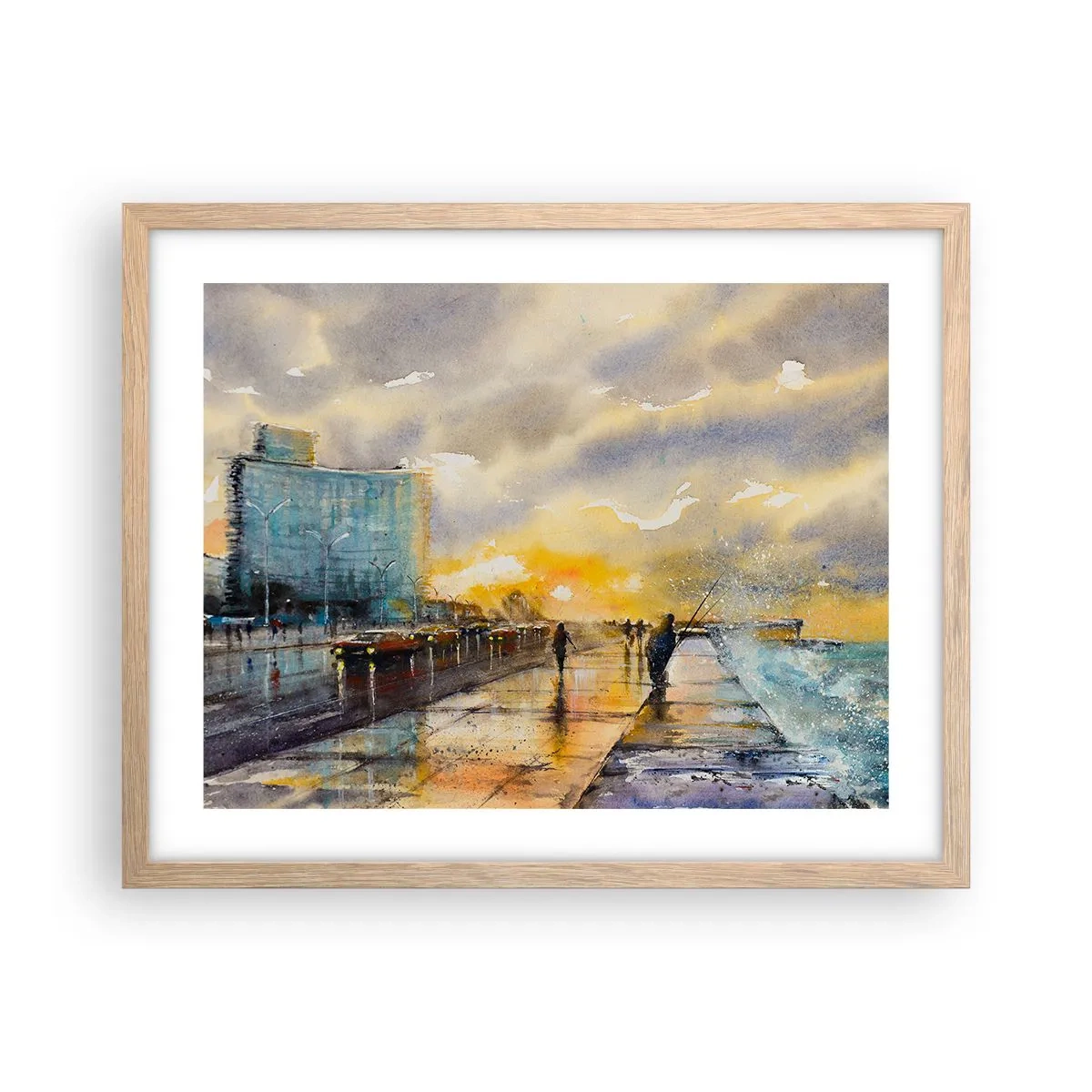 Plakát v rámu světlý dub - Život na pobřeží - 50x40 cm
