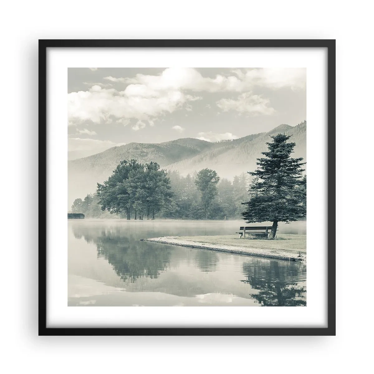 Plakát v černém rámu - Jezero ještě spí - 50x50 cm