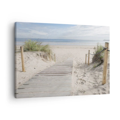 Obraz na plátně - Prkenná cesta vedoucí k písečné pláži - 70x50cm - Až k horizontu - Moderní nástěnná dekorace do obývacího pokoje a ložnice ARTTOR