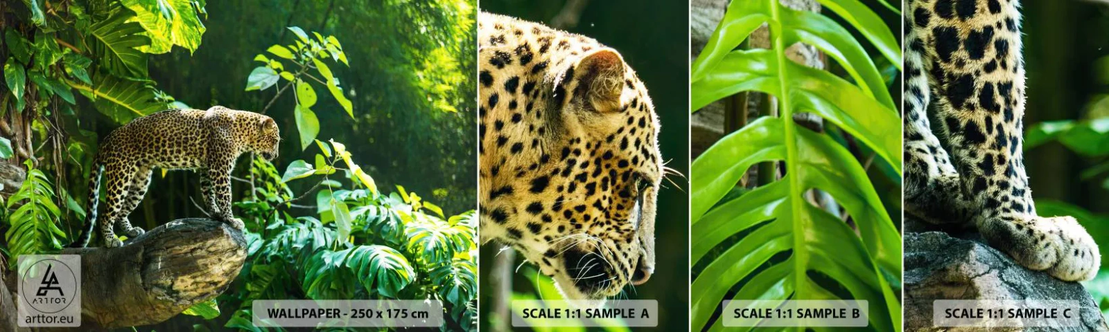 Vzor Fototapety Samolepicí Deluxe Sticker - Na lov? - Džungle, leopard, Tropy - 100x30 cm