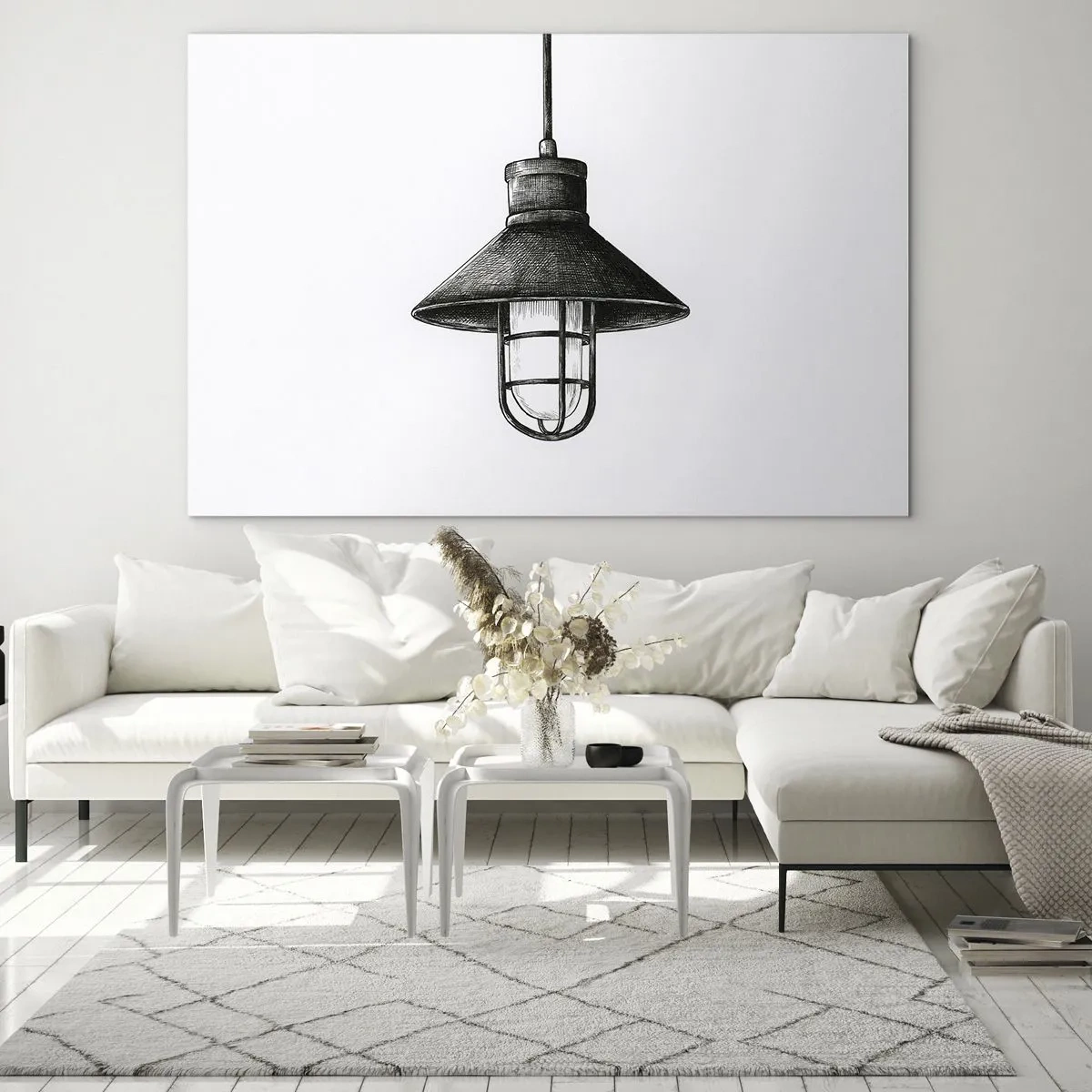 Obraz na skle - Černá závěsná lampa v industriálním stylu - 70x50cm - Jako před lety… - Moderní nástěnná dekorace do obývacího pokoje a ložnice ARTTOR