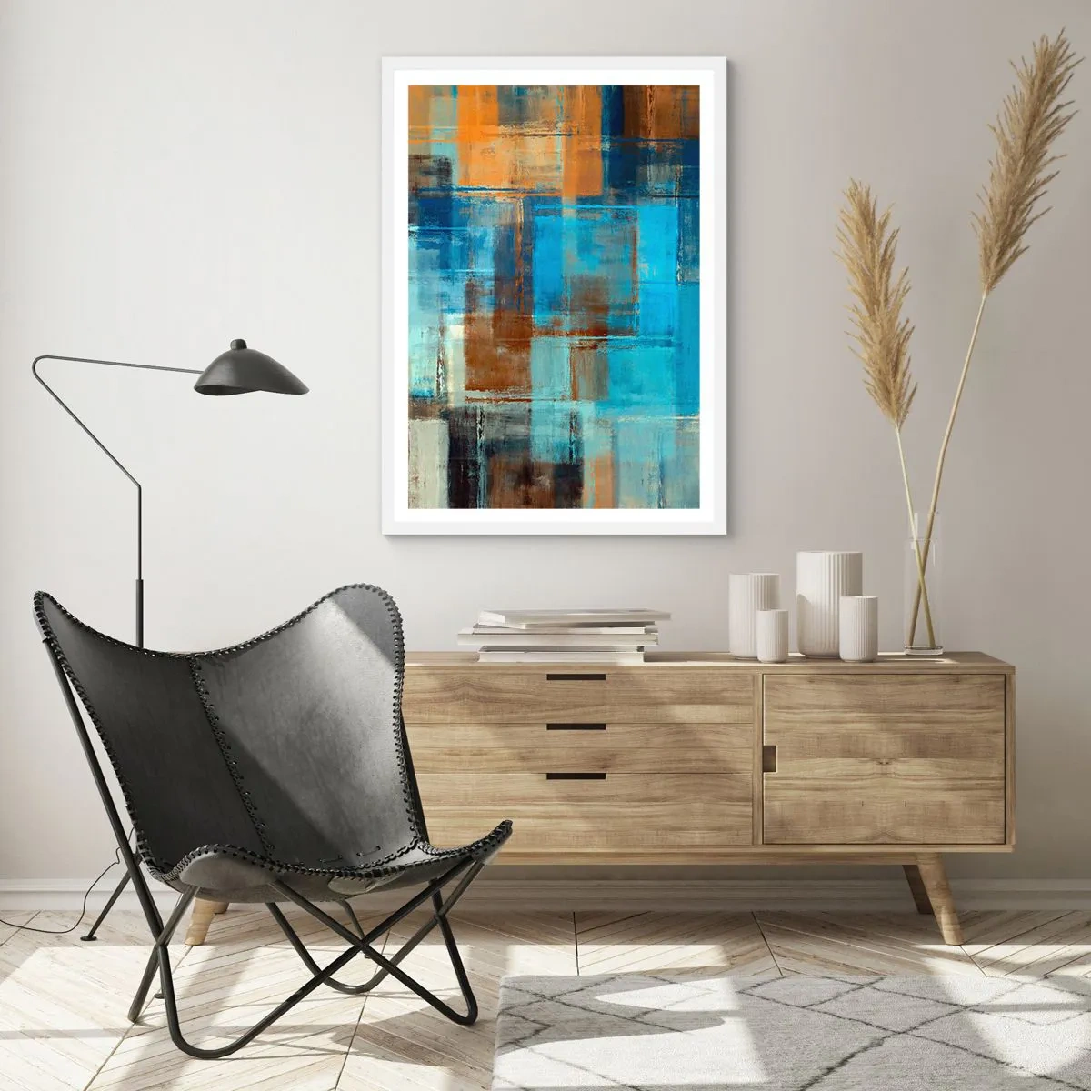 Plakát v bílém rámu - Přes modrý závoj - 50x70 cm