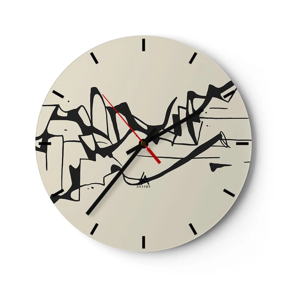 Nástěnné hodiny - Abstraktní černé čáry na krémovém pozadí připomínající krajinu. - 30x30cm - Možná krajina - Moderní nástěnná dekorace do obývacího pokoje, kuchyně a ložnice ARTTOR