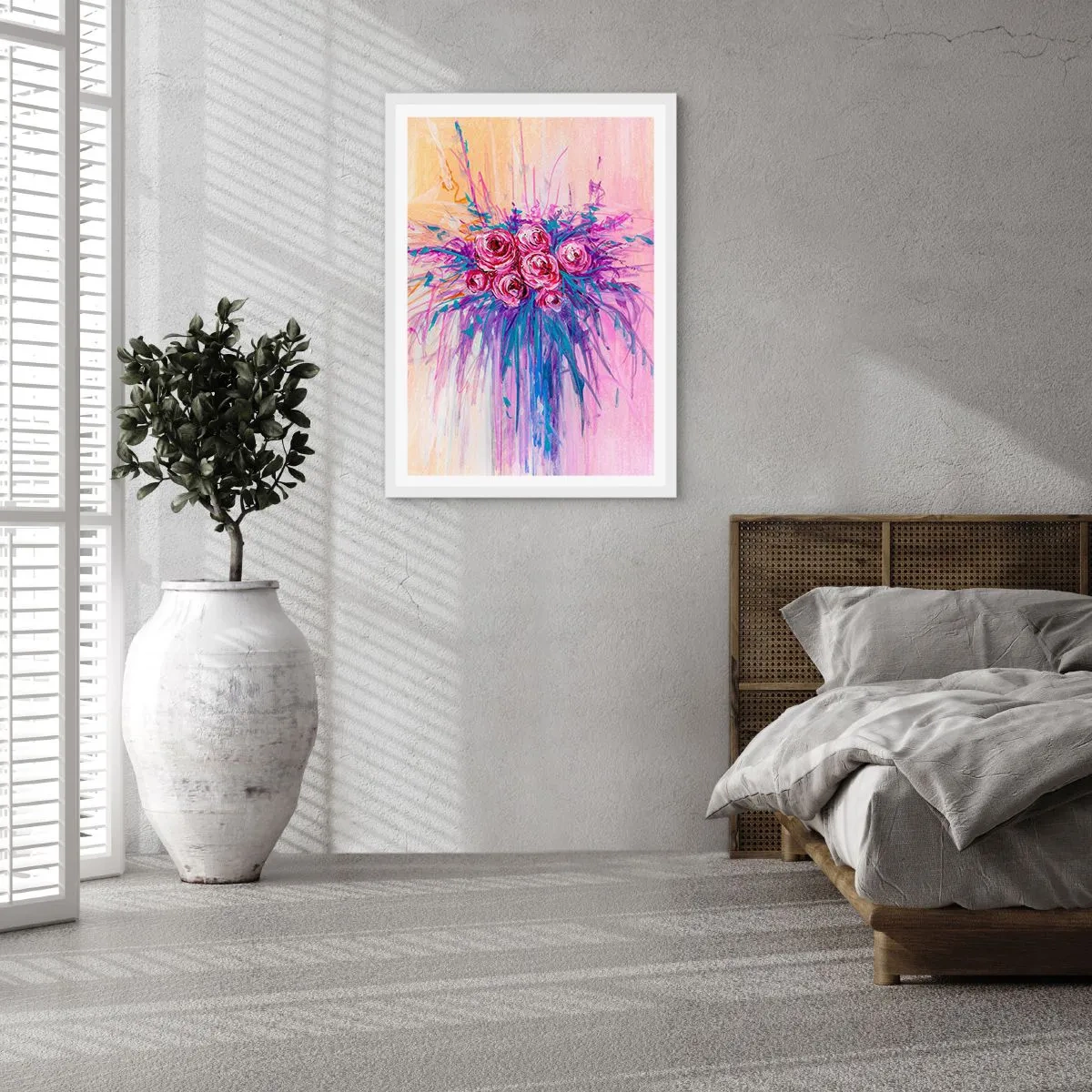 Plakát v bílém rámu - Růžová fontána - 40x50 cm