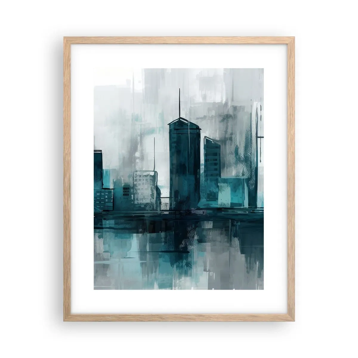 Plakát v rámu světlý dub - Město v barvě deště - 40x50 cm