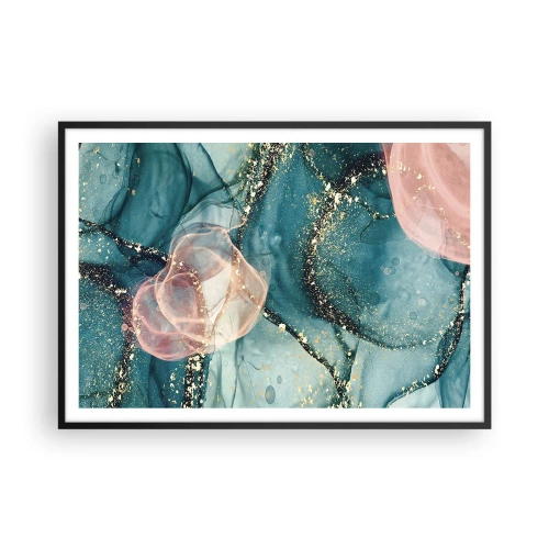 Plakát v černém rámu - Modré hedvábí modré, růžový tyl - 100x70 cm