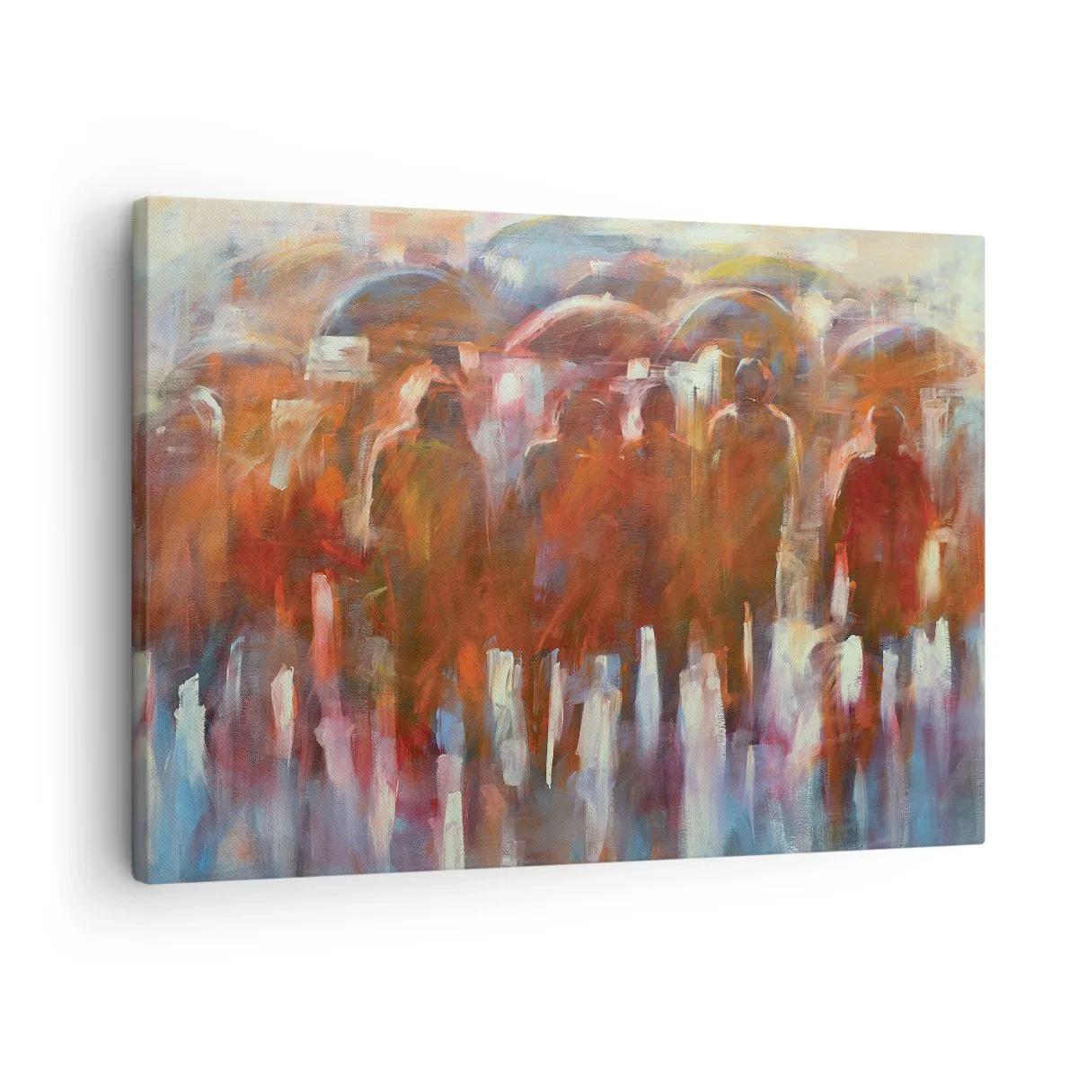 Obraz na plátně - Dav lidí s deštníky v deštivém, uměleckém prostředí - 70x50cm - Rovnocenní v dešti a mlze - Moderní nástěnná dekorace do obývacího pokoje a ložnice ARTTOR