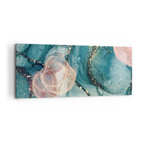 Obraz na plátně - Modré hedvábí modré, růžový tyl - 100x40 cm