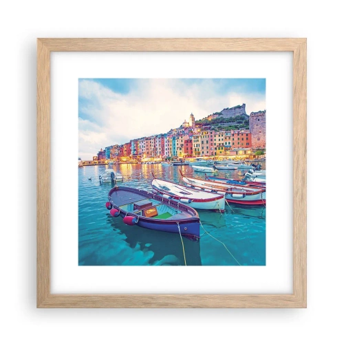 Plakát v rámu světlý dub - Barevný večer v přístavu - 30x30 cm