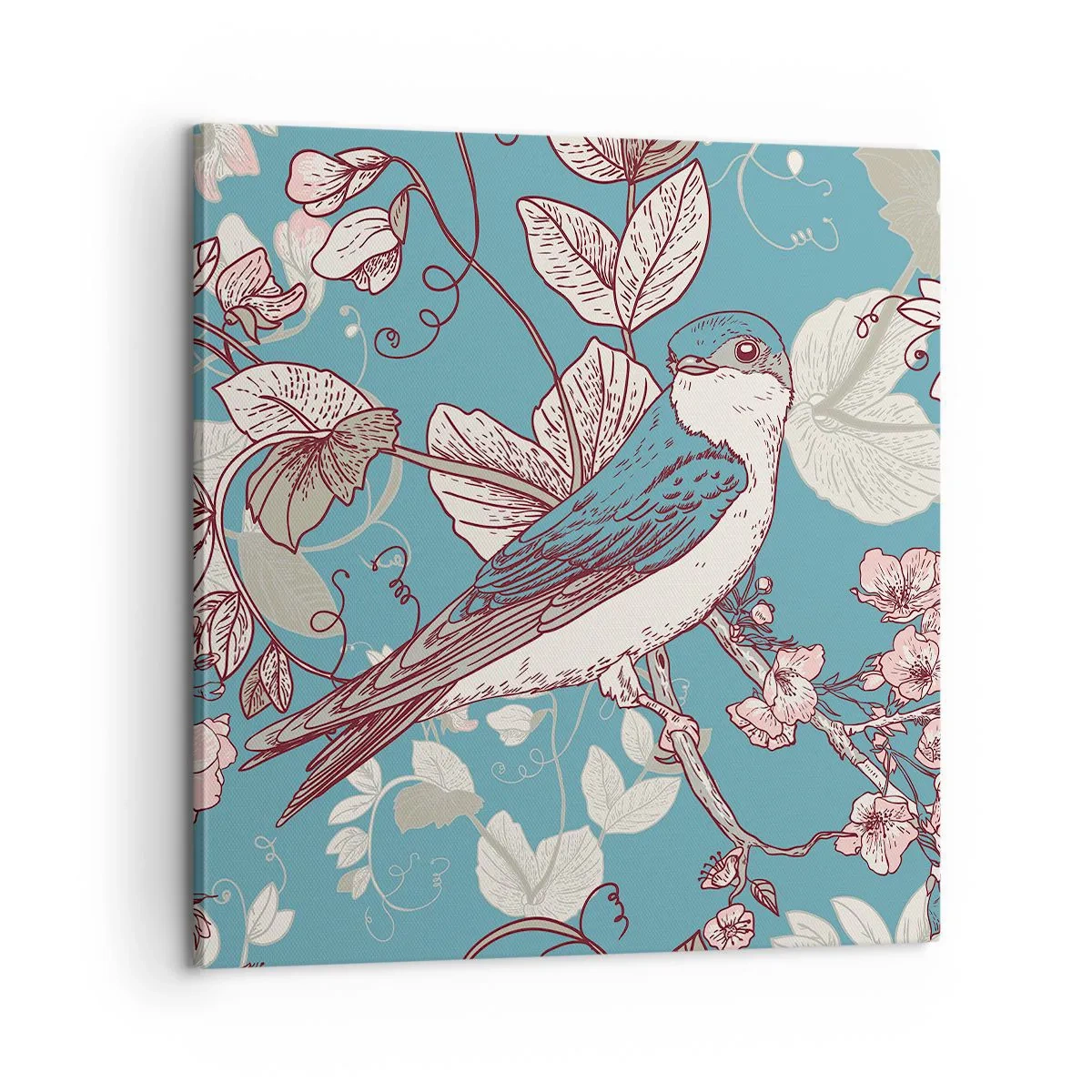 Obraz na plátně - Na bílém stromě ptáci a stříbrné listí - 60x60 cm