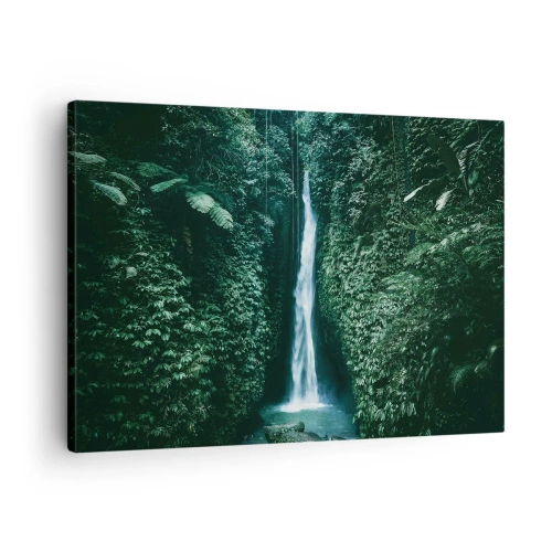 Obraz na plátně - Vodopád obklopený hustou tropickou vegetací - 70x50cm - Tropický pramen - Moderní nástěnná dekorace do obývacího pokoje a ložnice ARTTOR