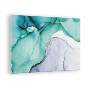 Obraz na skle - Abstraktní obraz v odstínech tyrkysové a bílé s jemnými prasklinami. - 70x50cm - Studie v tyrkysové - Moderní nástěnná dekorace do obývacího pokoje a ložnice ARTTOR
