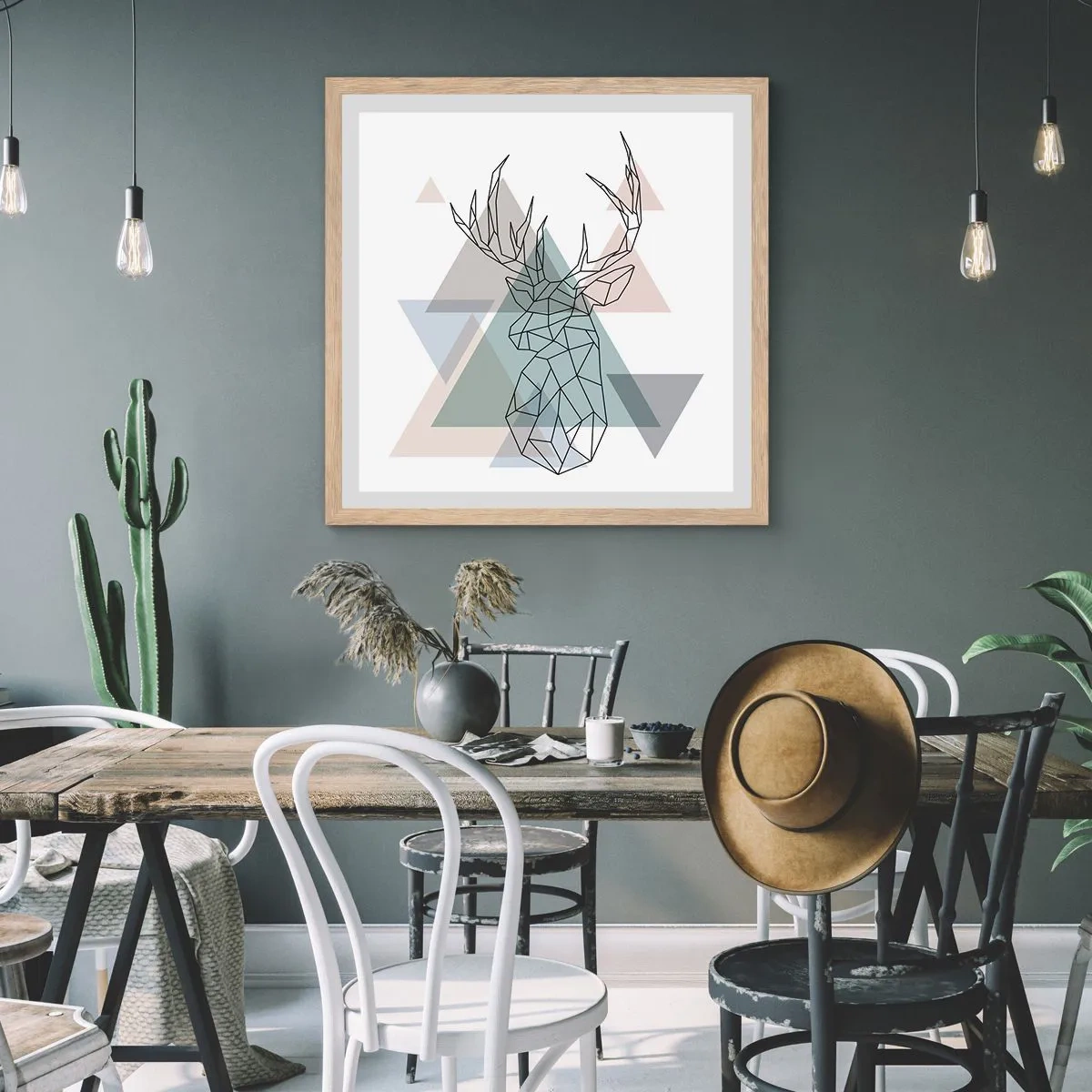 Plakát v rámu světlý dub - V geometrickém lese - 50x50 cm