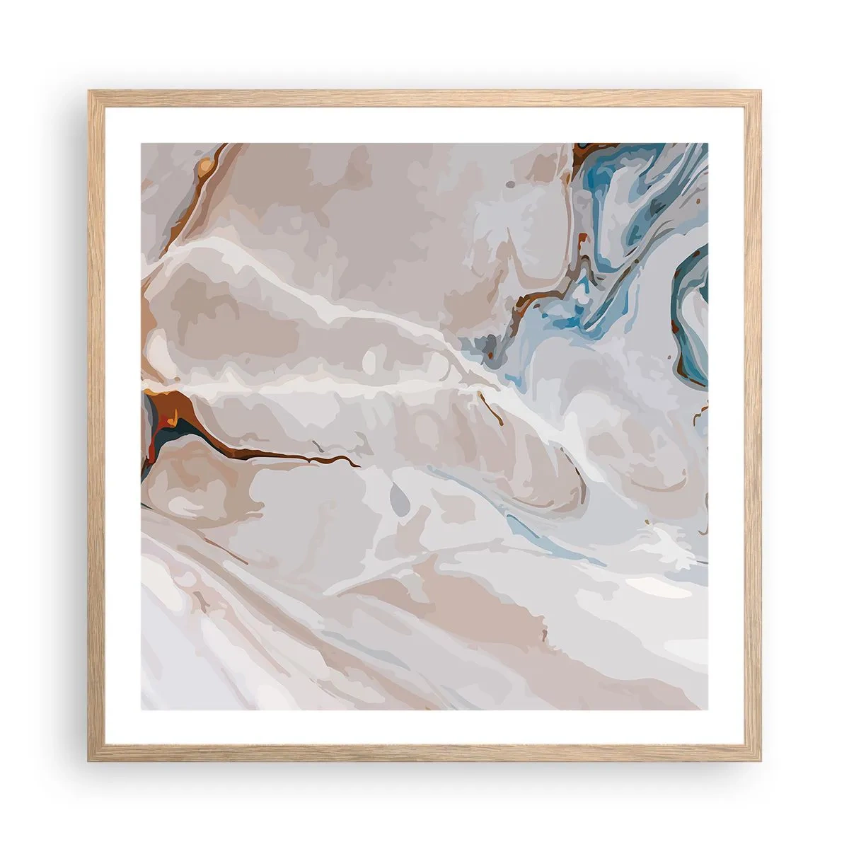 Plakát v rámu světlý dub - Modré meandry pod bílou - 60x60 cm