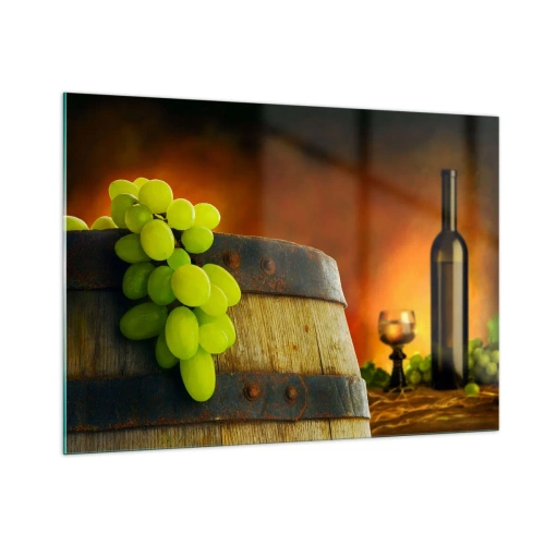 Obraz na skle - Zátiší s lahví vína a hrozny - 100x70 cm