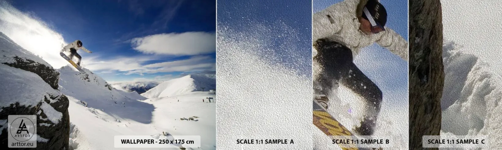 Vzor Fototapety Premium Sand - Svoboda bez hranic - Snowboarding, Krajina, hory - 100x30 cm