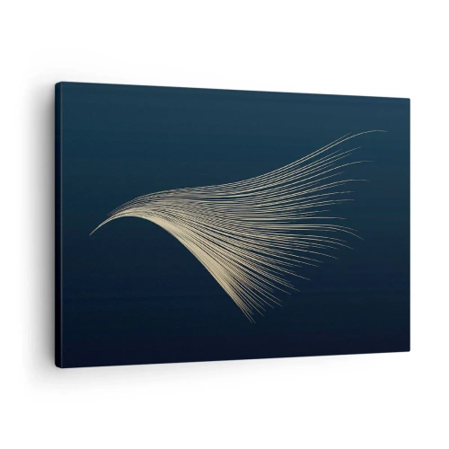 Obraz na plátně - Jemná linie podobná peříčku na tmavě modrém pozadí - 70x50cm - Jako andělské vlasy - Moderní nástěnná dekorace do obývacího pokoje a ložnice ARTTOR