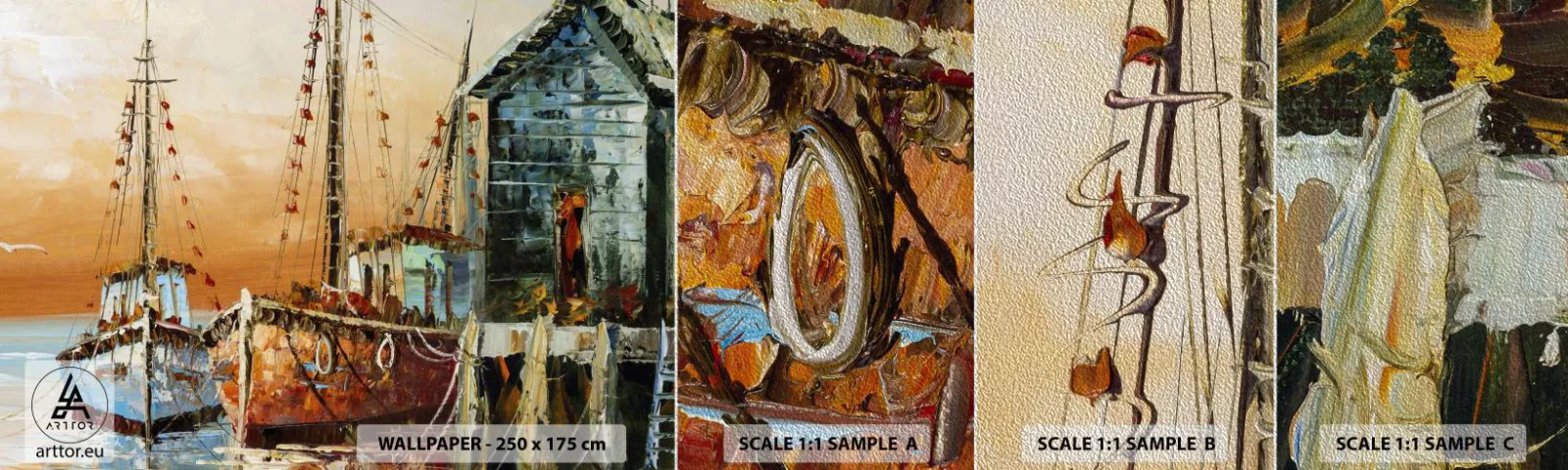 Vzor Fototapety Premium Sand - Klidný návrat - Rybářská loď, Rybářský přístav, Kus - 100x30 cm