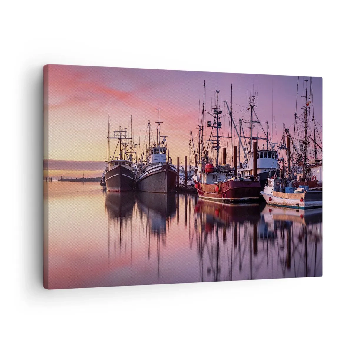 Obraz na plátně - Rybářské lodě v přístavu při západu slunce - 70x50cm - Před dalším dnem - Moderní nástěnná dekorace do obývacího pokoje a ložnice ARTTOR