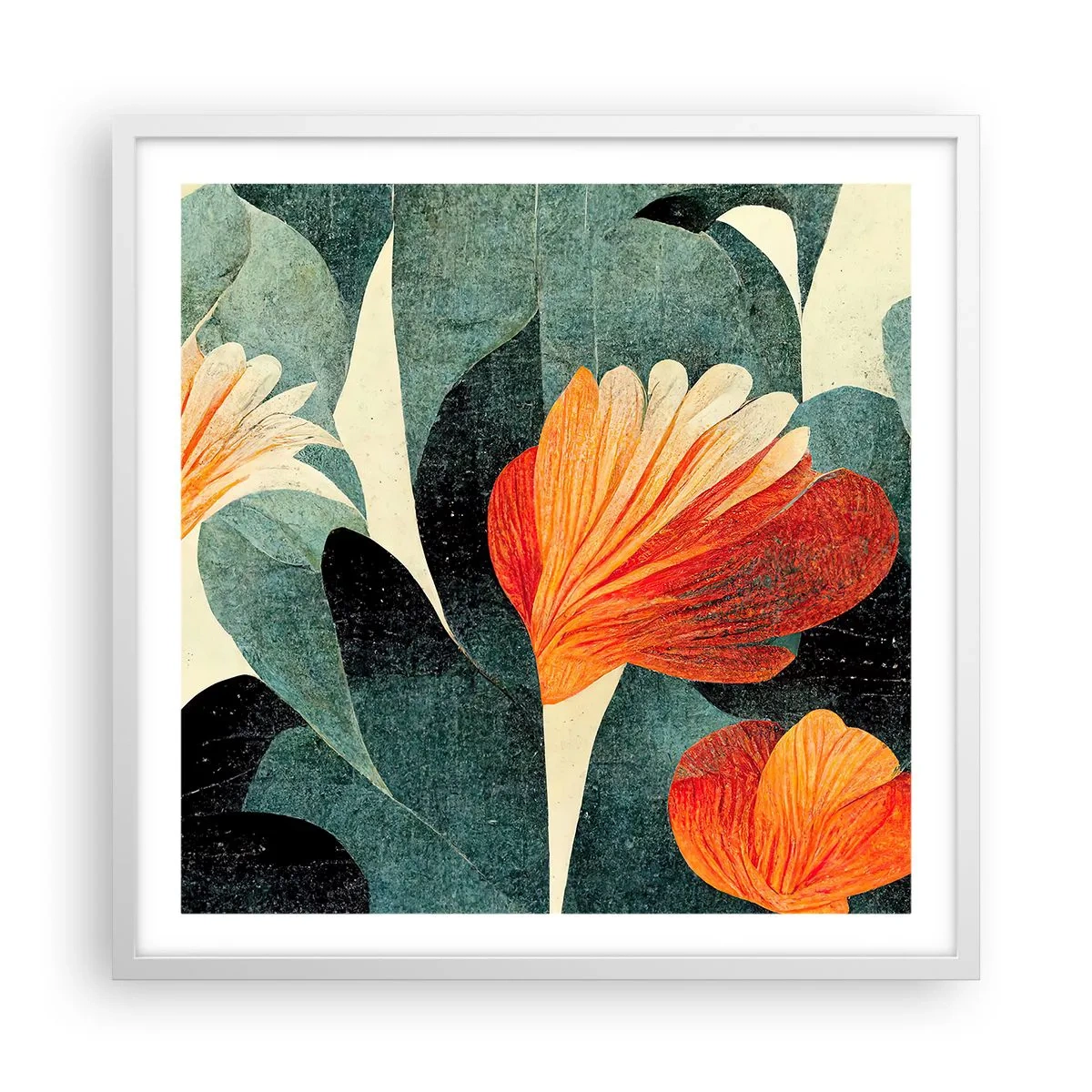 Plakát v bílém rámu - Tropické horko a chlad zeleně - 60x60 cm