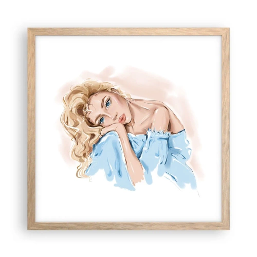 Plakát v rámu světlý dub - Zasněná v modré - 40x40 cm