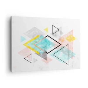 Obraz na plátně - Barevné geometrické vzory na bílém pozadí - 70x50cm - Geometrická zábava - Moderní nástěnná dekorace do obývacího pokoje a ložnice ARTTOR