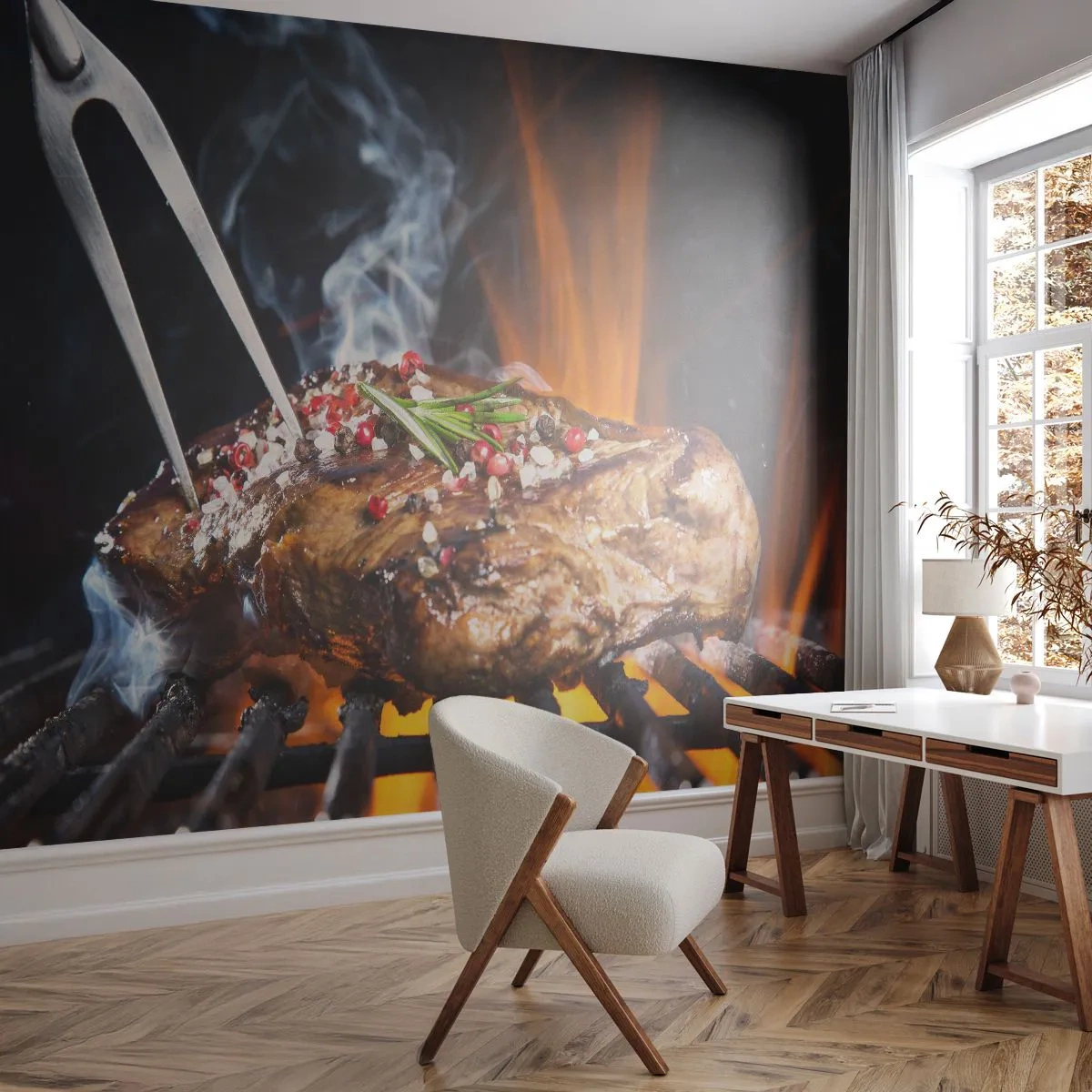Fototapeta Samolepicí Deluxe Sticker - Šťavnaté a voňavé - Gastronomie, steak, Gril - 250x175 cm