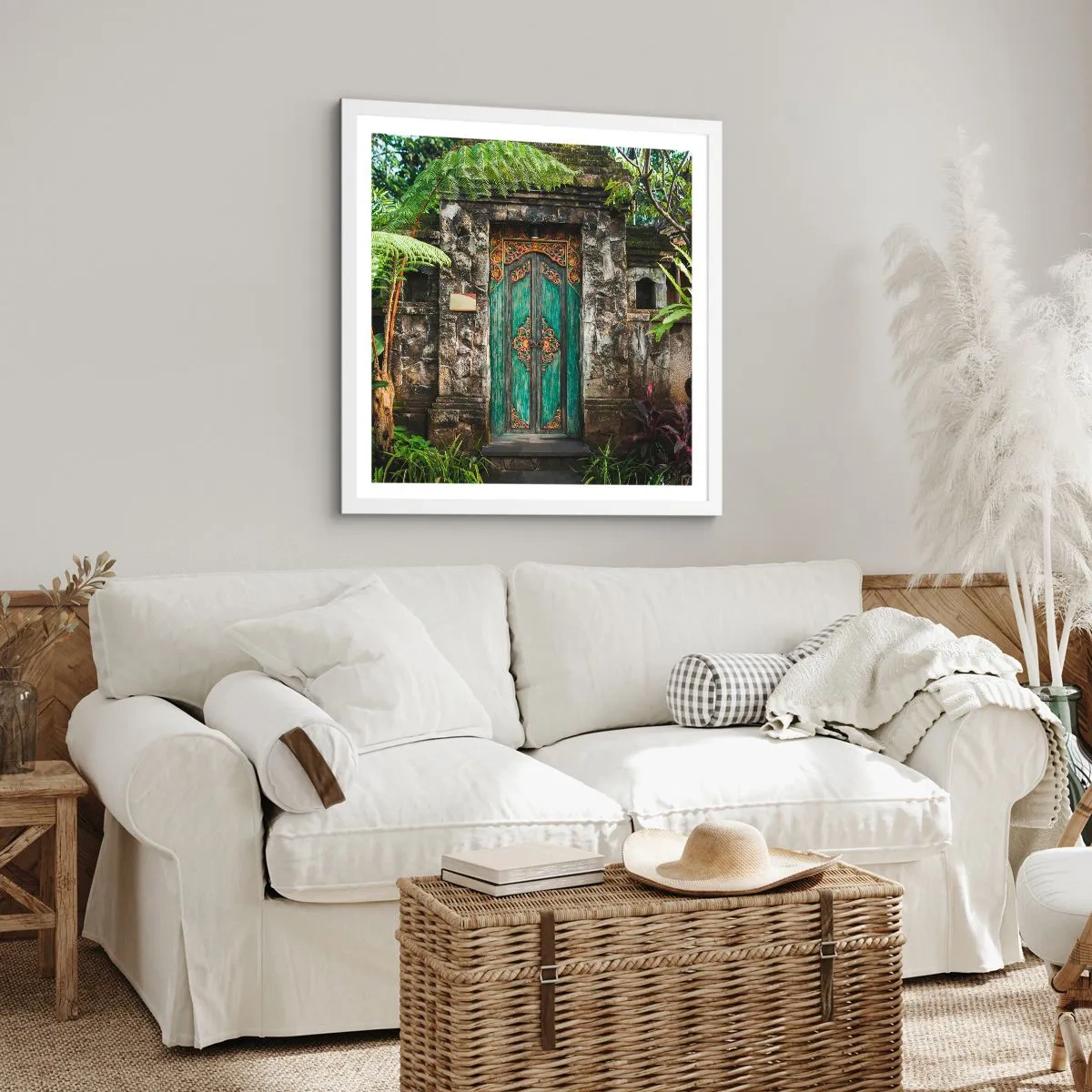 Plakát v bílém rámu - Dveře do exotického světa - 30x30 cm
