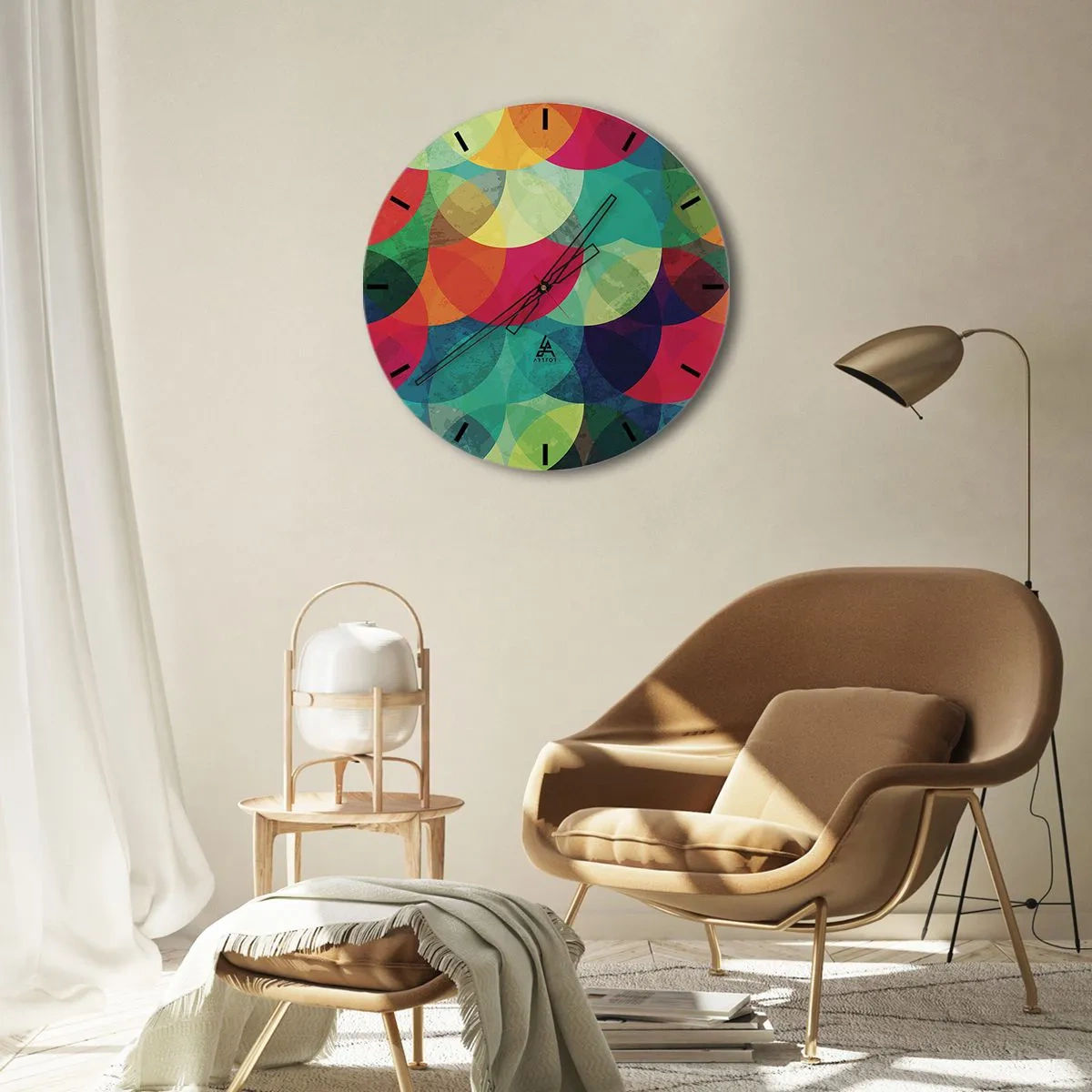 Nástěnné hodiny - Vícebarevné kruhy se překrývají v geometrické kompozici - 30x30cm - Vstoupit do duhy - Moderní nástěnná dekorace do obývacího pokoje, kuchyně a ložnice ARTTOR