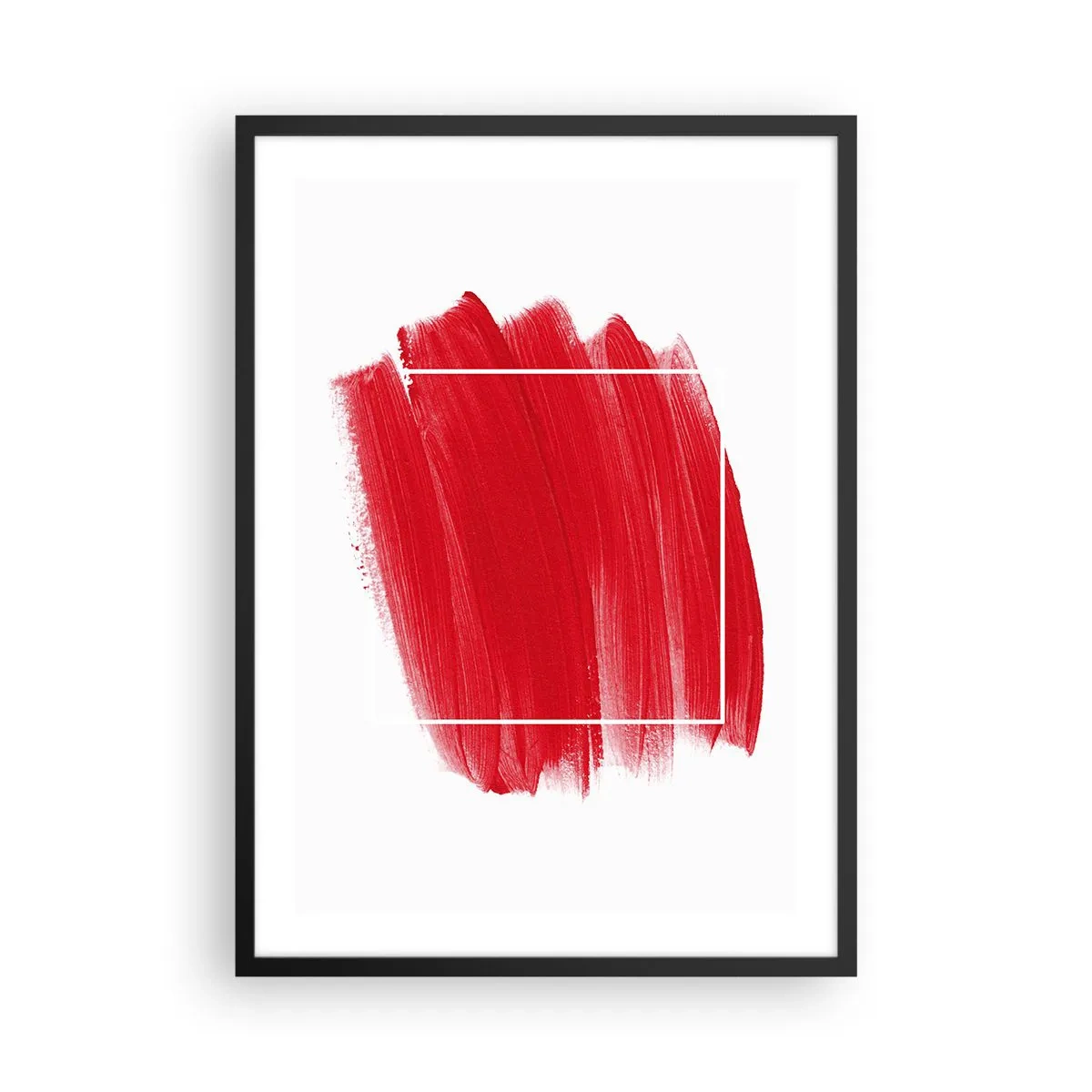 Plakát v černém rámu - Červený štětec s bílým obrysem v minimalistickém stylu - 50x70cm - Mimo rám - Moderní nástěnná dekorace do obývacího pokoje a ložnice ARTTOR