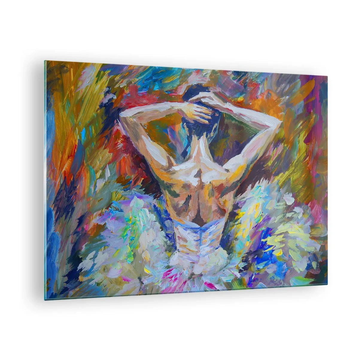 Obraz na skle - Baletka v expresivním, barevném a malířském stylu - 70x50cm - To může být všechno - Moderní nástěnná dekorace do obývacího pokoje a ložnice ARTTOR