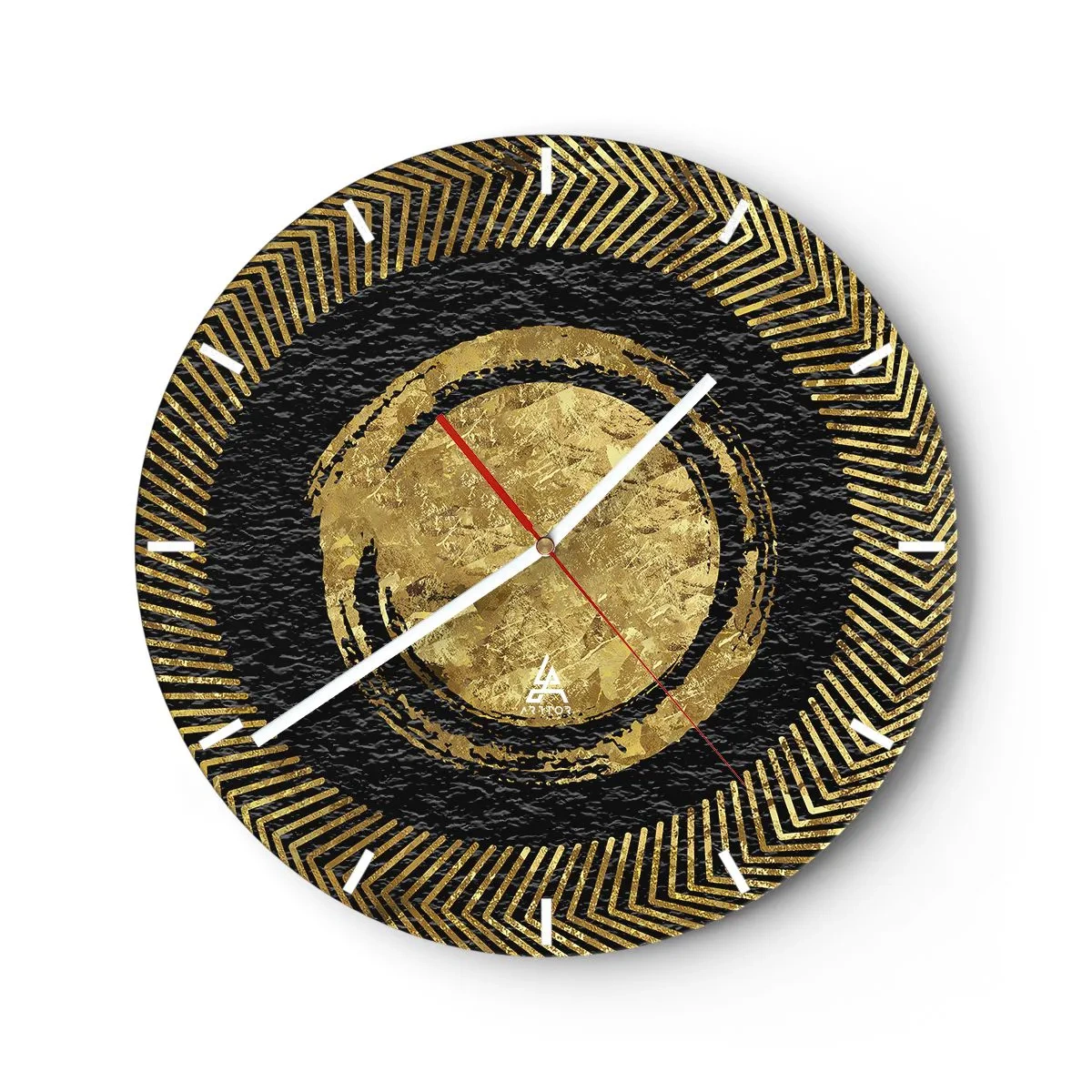 Nástěnné hodiny - Zlaté geometrické vzory na černém pozadí v okouzlujícím stylu - 30x30cm - Glamour kompozice - Moderní nástěnná dekorace do obývacího pokoje, kuchyně a ložnice ARTTOR