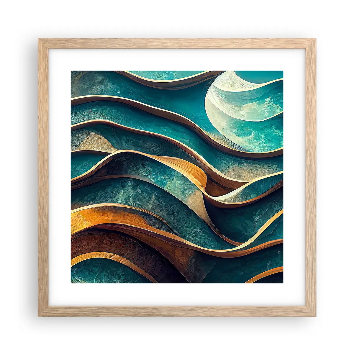 Plakát v rámu světlý dub - Meandry modré - 40x40 cm