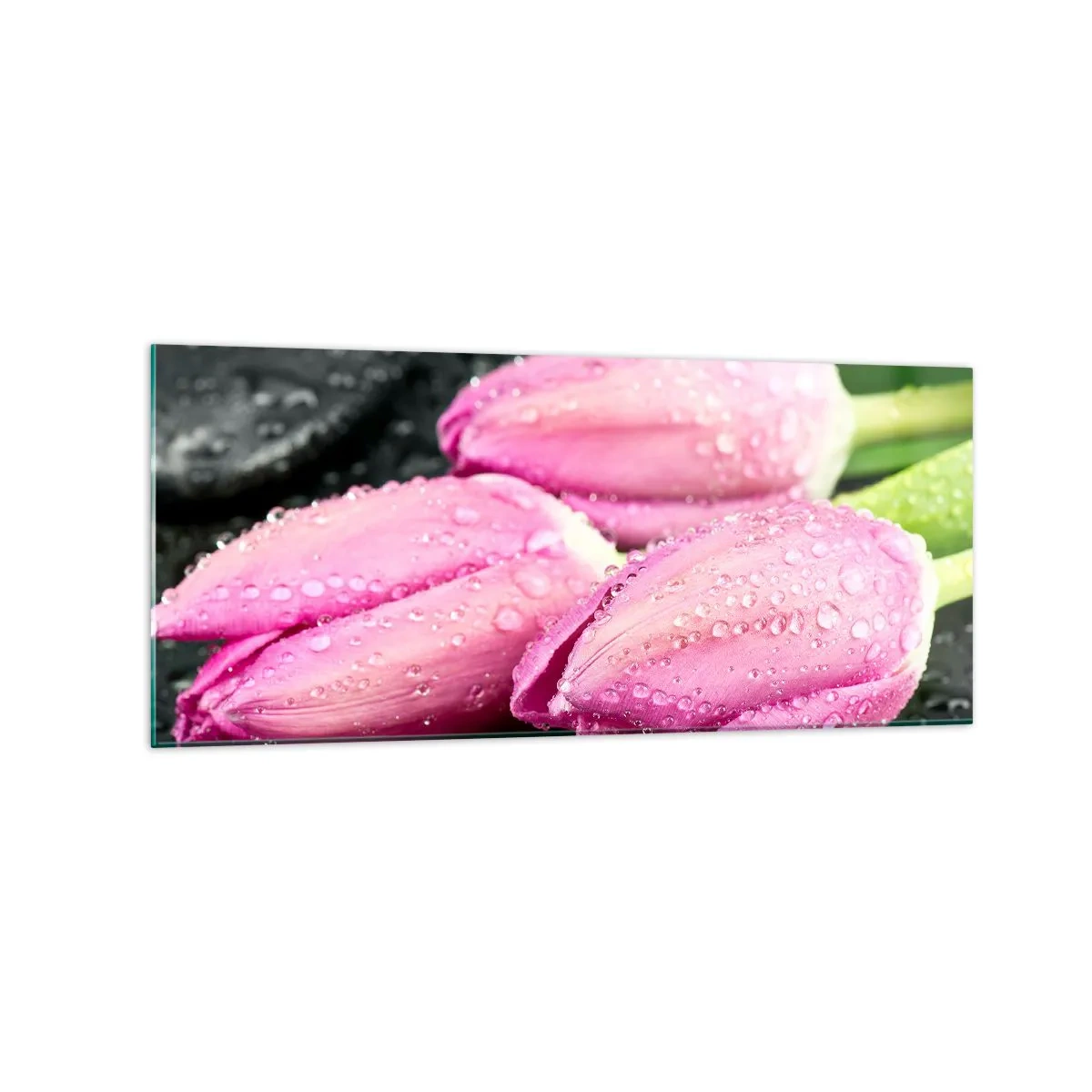 Obraz na skle - Liliová trojice na černém kameni - 120x50 cm