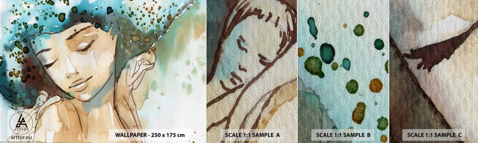 Vzor Fototapety Premium Sand - Lady in blue - Abstrakce, Žena, ženská tvář - 100x30 cm