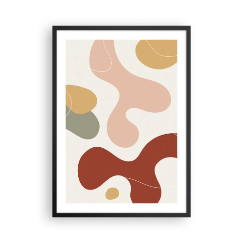Plakát v černém rámu - Abstraktní kompozice v teplých pastelových odstínech. - 50x70cm - Klikyháky - Moderní nástěnná dekorace do obývacího pokoje a ložnice ARTTOR