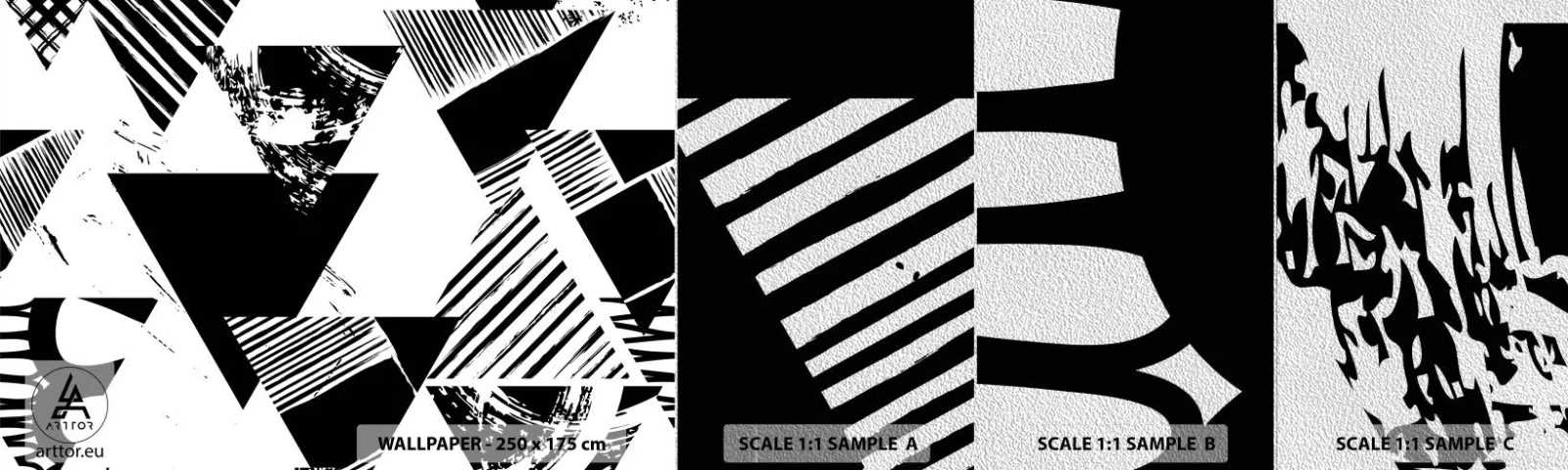 Vzor Fototapety Premium Sand - Déšť trojúhelníků - Abstrakce, Grafika, Černý a bílý - 100x30 cm