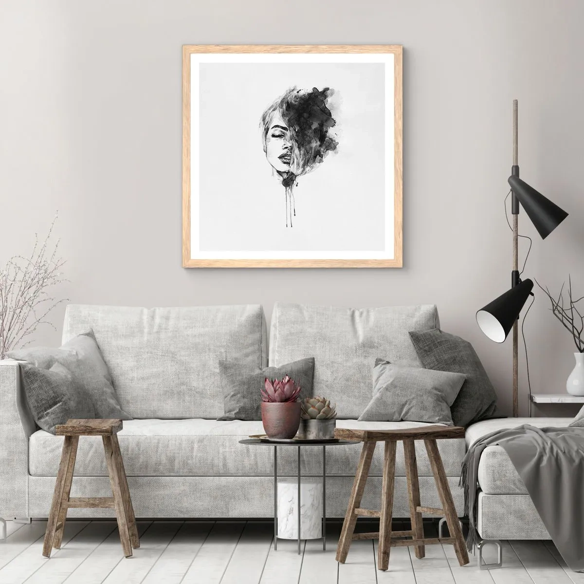 Plakát v rámu světlý dub - O čem sní dívka - 40x40 cm