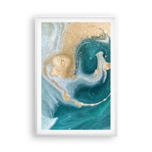 Plakát v bílém rámu - Vír zlaté a tyrkysové - 61x91 cm