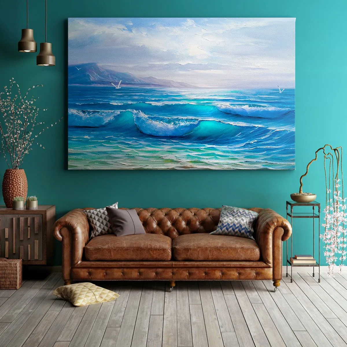 Obraz na plátně - Malebná přímořská krajina s vlnami a modrou oblohou - 70x50cm - Přináší ukojení - Moderní nástěnná dekorace do obývacího pokoje a ložnice ARTTOR