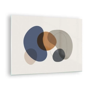 Obraz na skle - Barevné abstraktní skvrny v odstínech tmavě modré a hnědé - 70x50cm - Kapky barev - Moderní nástěnná dekorace do obývacího pokoje a ložnice ARTTOR
