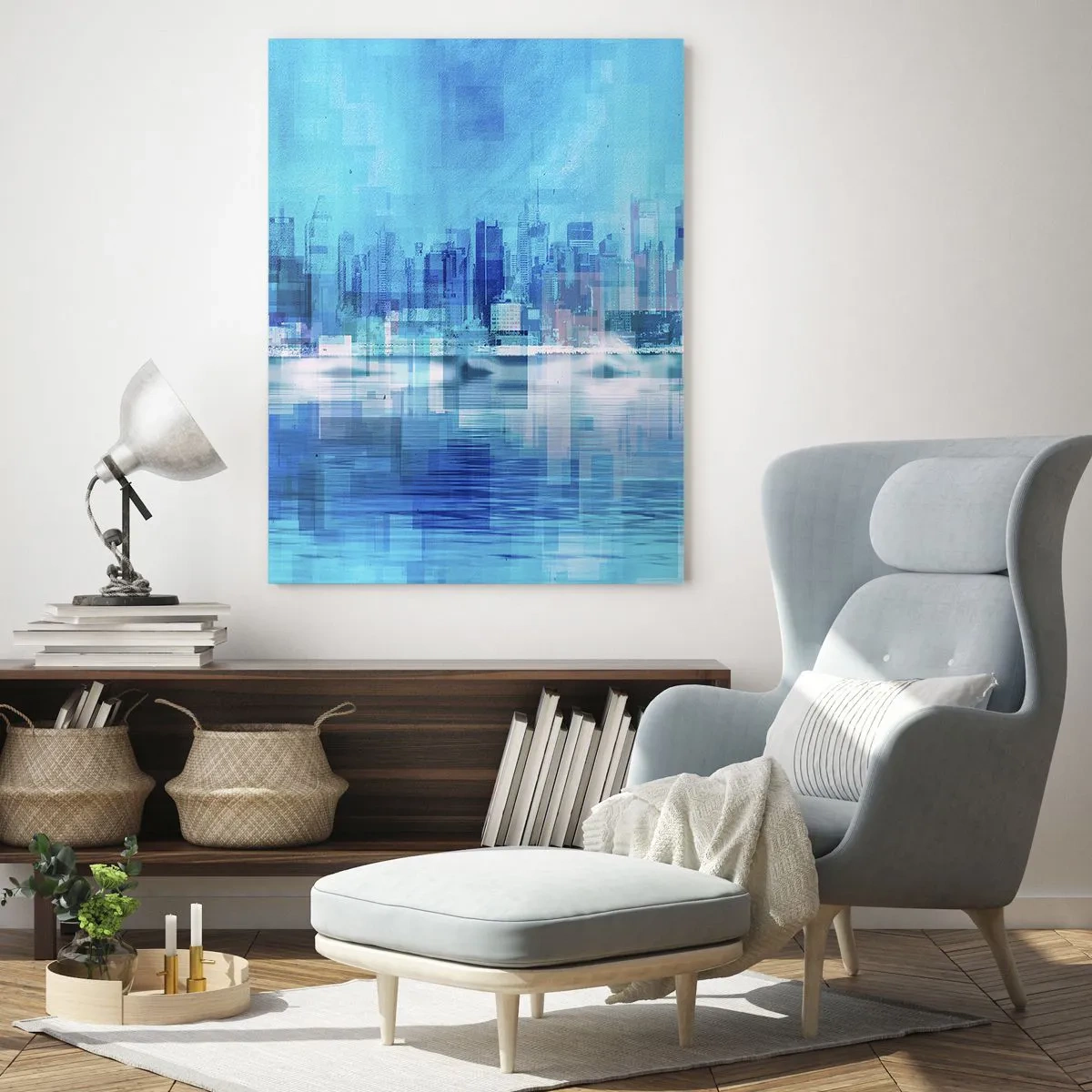 Obraz na skle - Utopené v modři - 50x70 cm