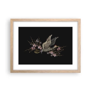 Plakát v rámu světlý dub - Exotický vyšívaný pták - 40x30 cm