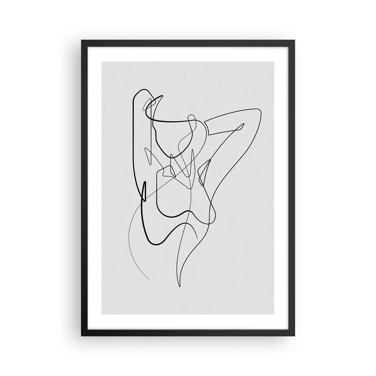 Plakát v černém rámu - Abstraktní linie ženské siluety na světlém pozadí - 50x70cm - Ty jsi záhada… - Moderní nástěnná dekorace do obývacího pokoje a ložnice ARTTOR