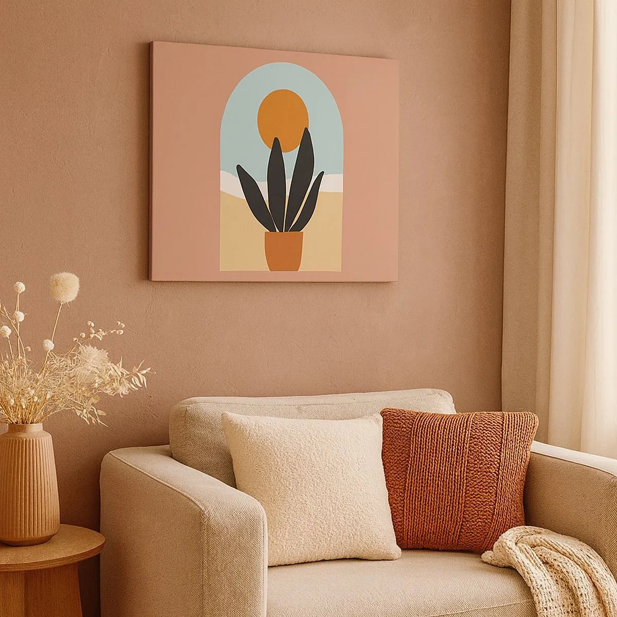 Obraz na plátně - Černá rostlina v květináči proti slunci - 70x50cm - Malé radosti - Moderní nástěnná dekorace do obývacího pokoje a ložnice ARTTOR