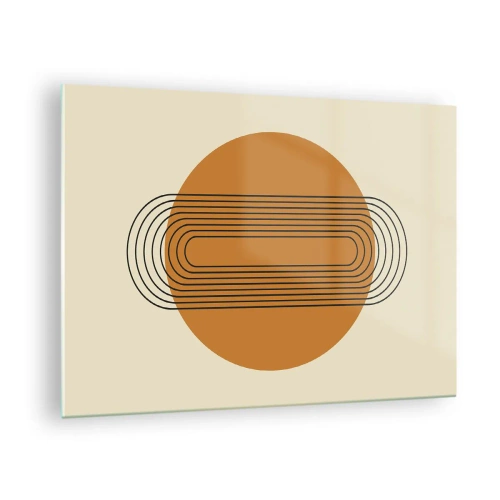 Obraz na skle - Geometrická abstrakce s kruhy a čarami - 70x50cm - Dokonalý plán - Moderní nástěnná dekorace do obývacího pokoje a ložnice ARTTOR