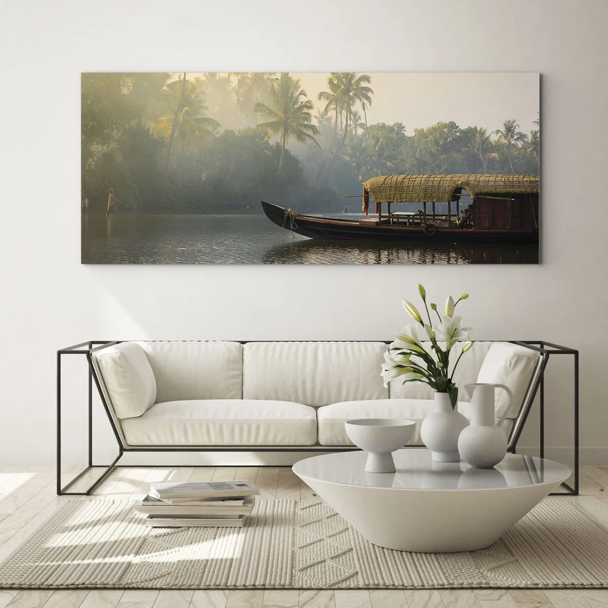Obraz na skle - Dům na řece - 120x50 cm